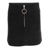 Suede Zip Front Mini Skirt - Denny's