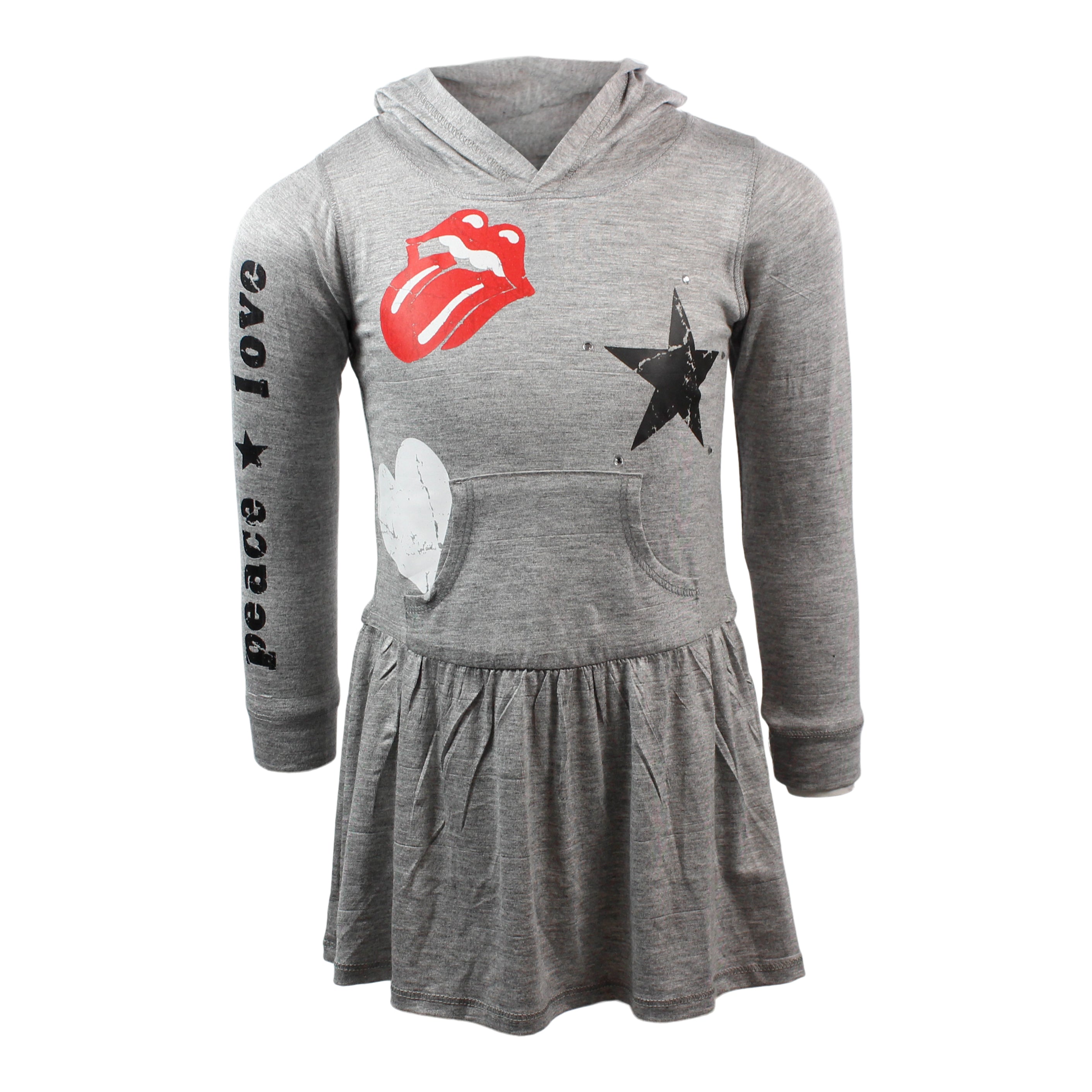 Long Sleeve Hoody Dress with Patches Love Peace - Denny's