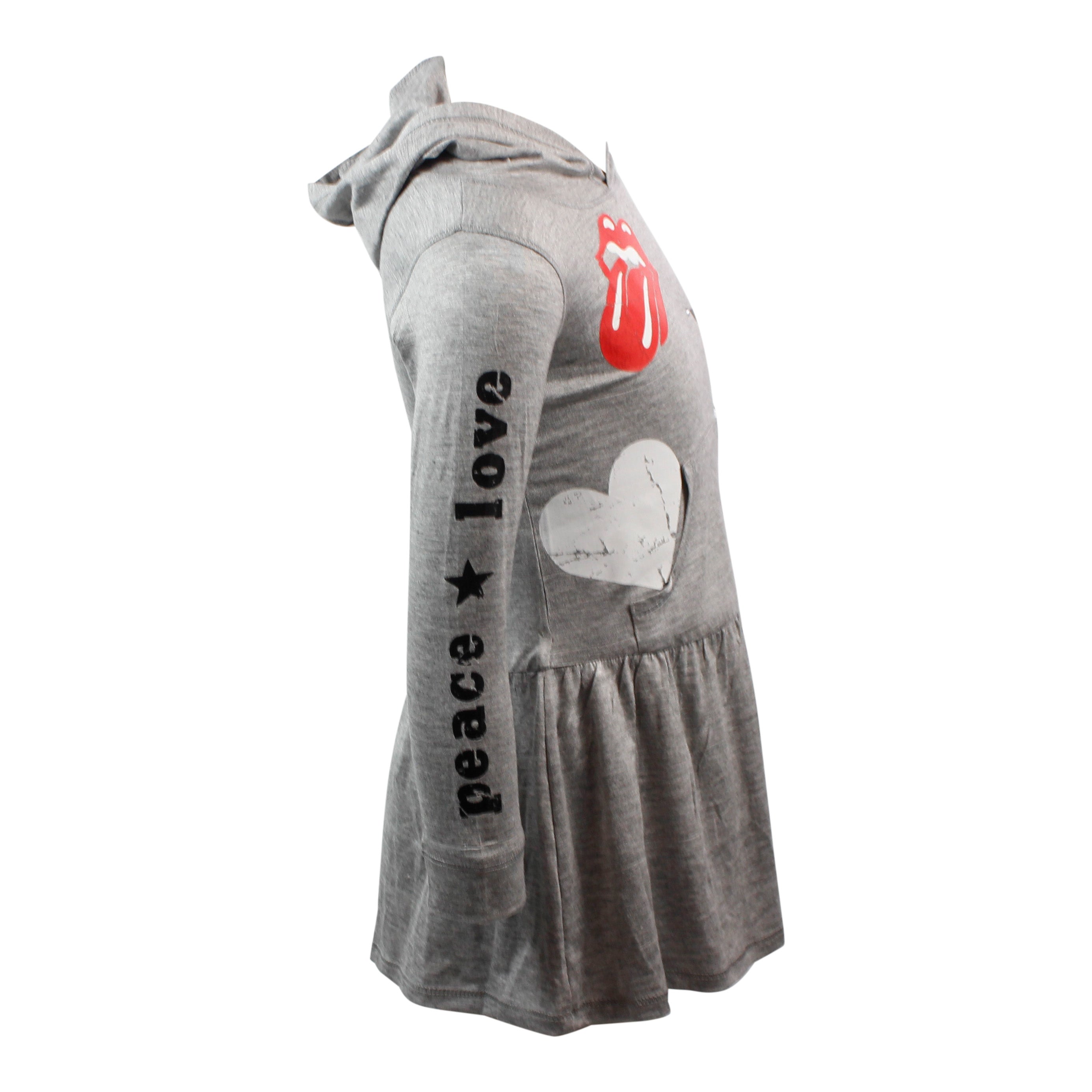Long Sleeve Hoody Dress with Patches Love Peace - Denny's
