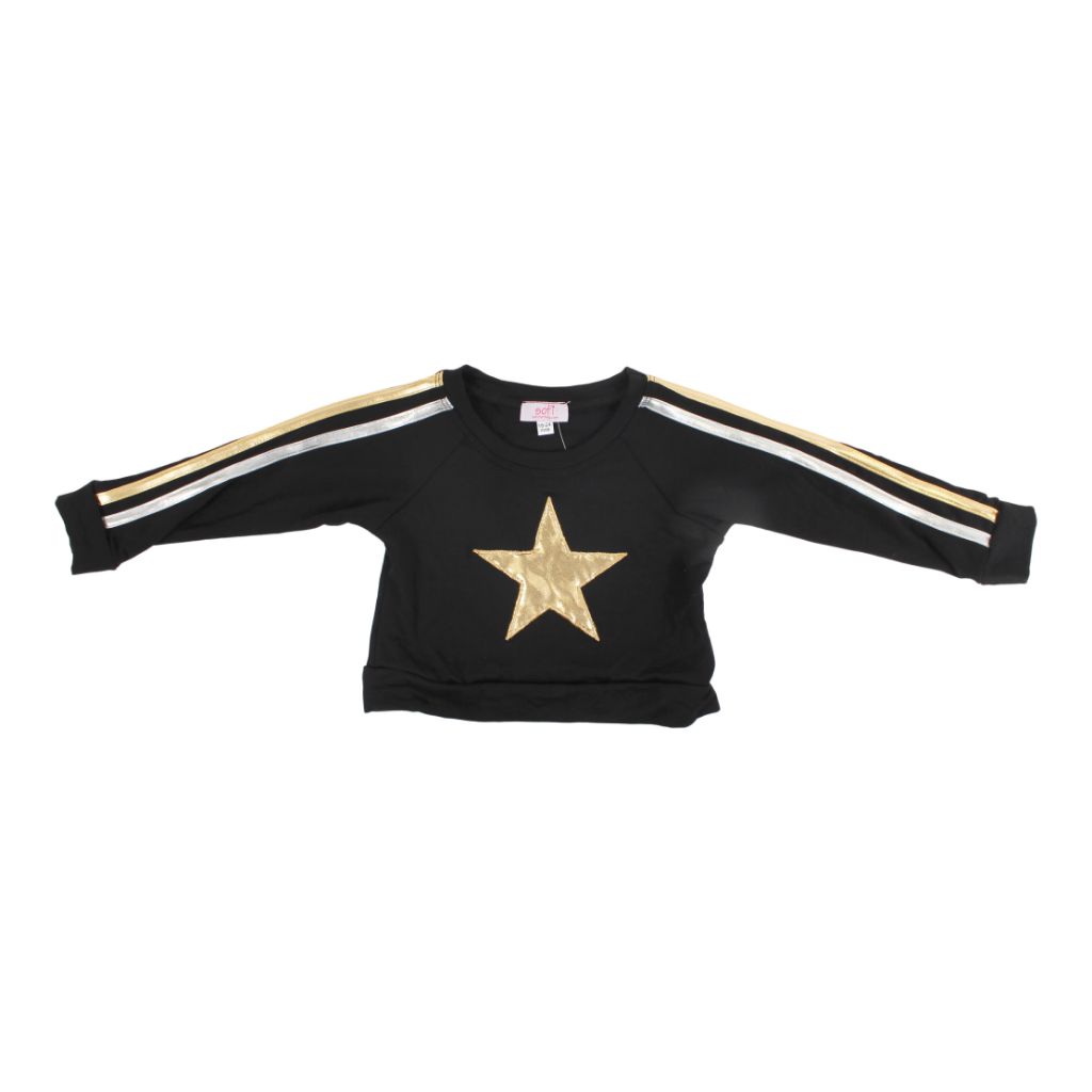 Long Sleeve Top with Stripe Sleeves & Gold Star - Denny's