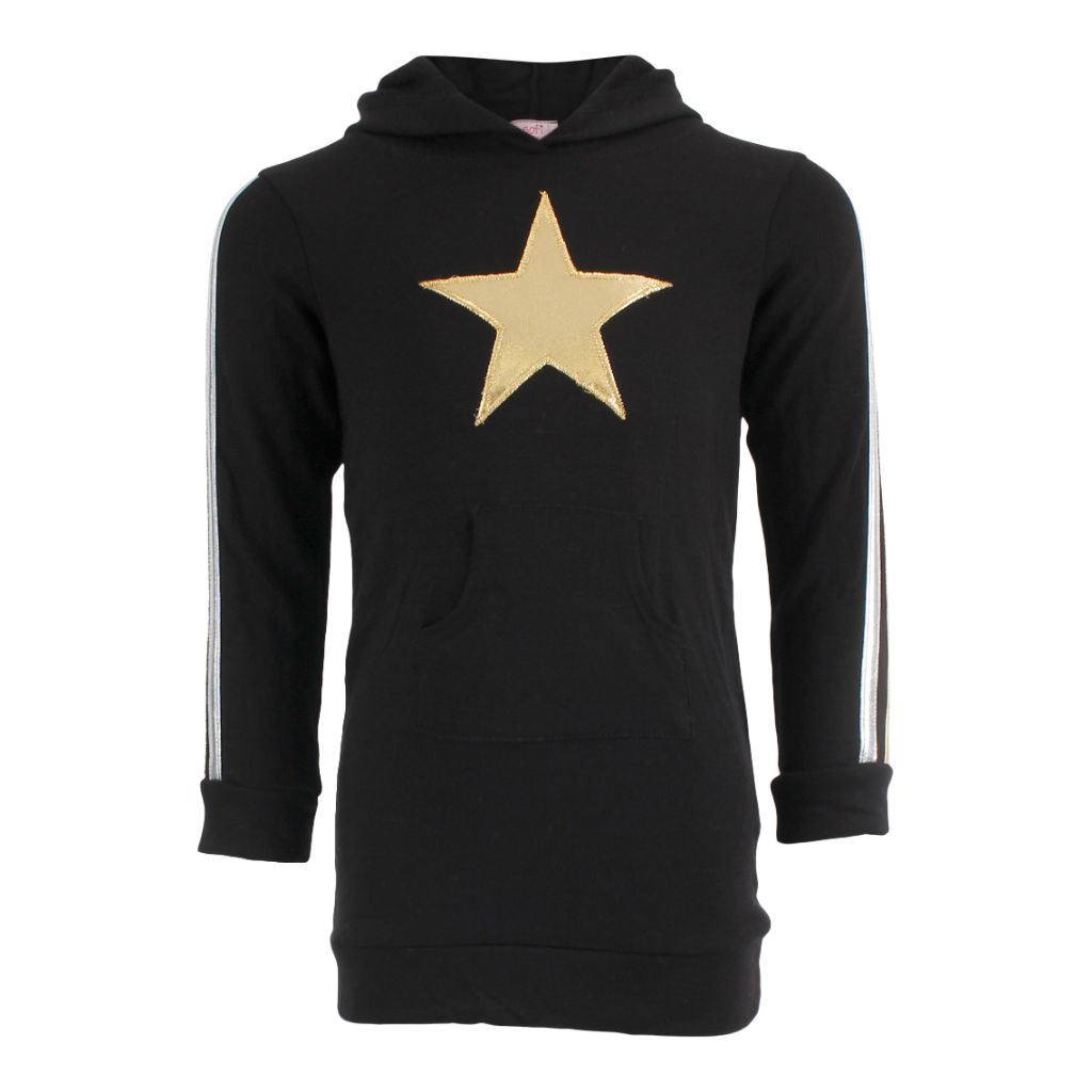Hooded Sweatshirt Dress with Gold Star & Metallic Stripes - Denny's