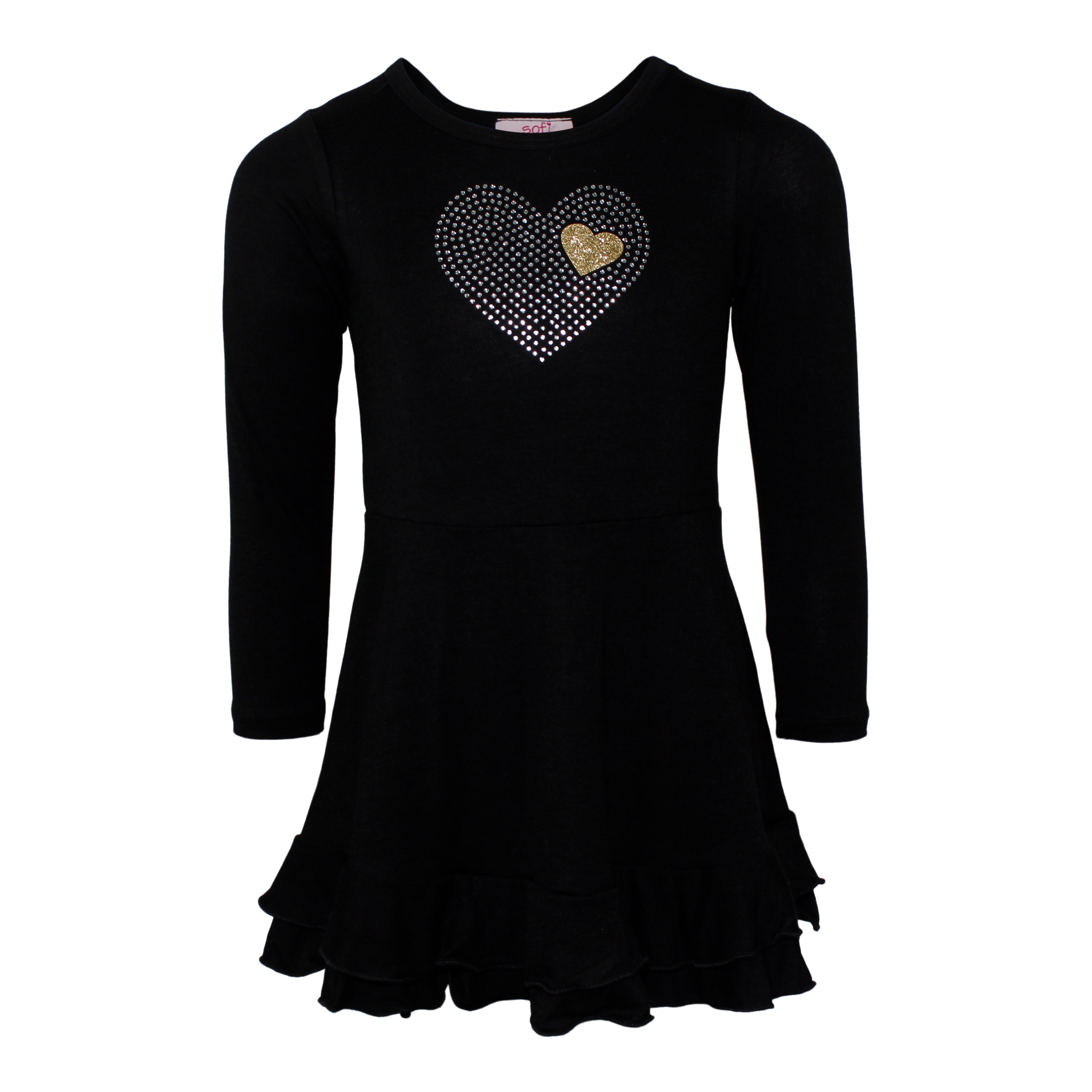 Long Sleeve Ruffle Botttom Tiered Dress with Heart - Denny's