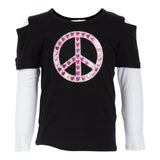 Long Sleeve 2fer Cold Shoulder Top w Peace - Denny's