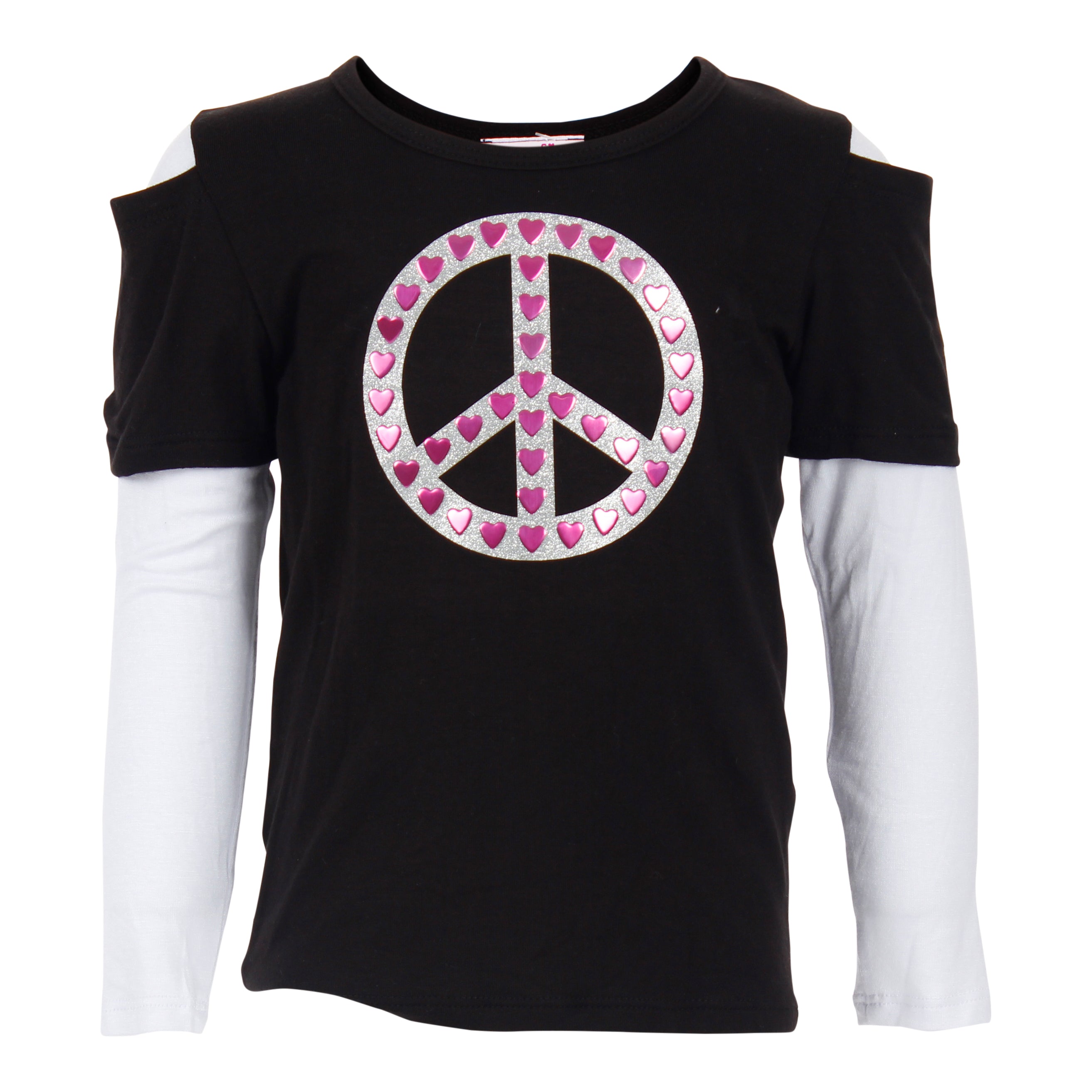 Long Sleeve 2fer Cold Shoulder Top w Peace - Denny's