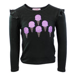 Ruffle Shoulder Long Sleeve Top with Ice Cream Cones - Denny's