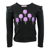 Ruffle Shoulder Long Sleeve Top with Ice Cream Cones - Denny's