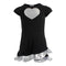 Short Sleeve Ruffle Bottom Dress w Silver Foil n Silver Foil Heart - Denny's