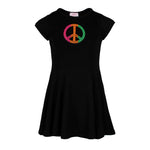 Short Sleeve Pleated Dress w Peace Neon Solid - Denny's