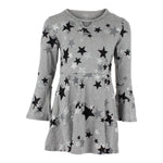 Long Sleeve Dress with All Over Stars Black and Silver - Denny's