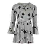 Long Sleeve Dress with All Over Stars Black and Silver - Denny's