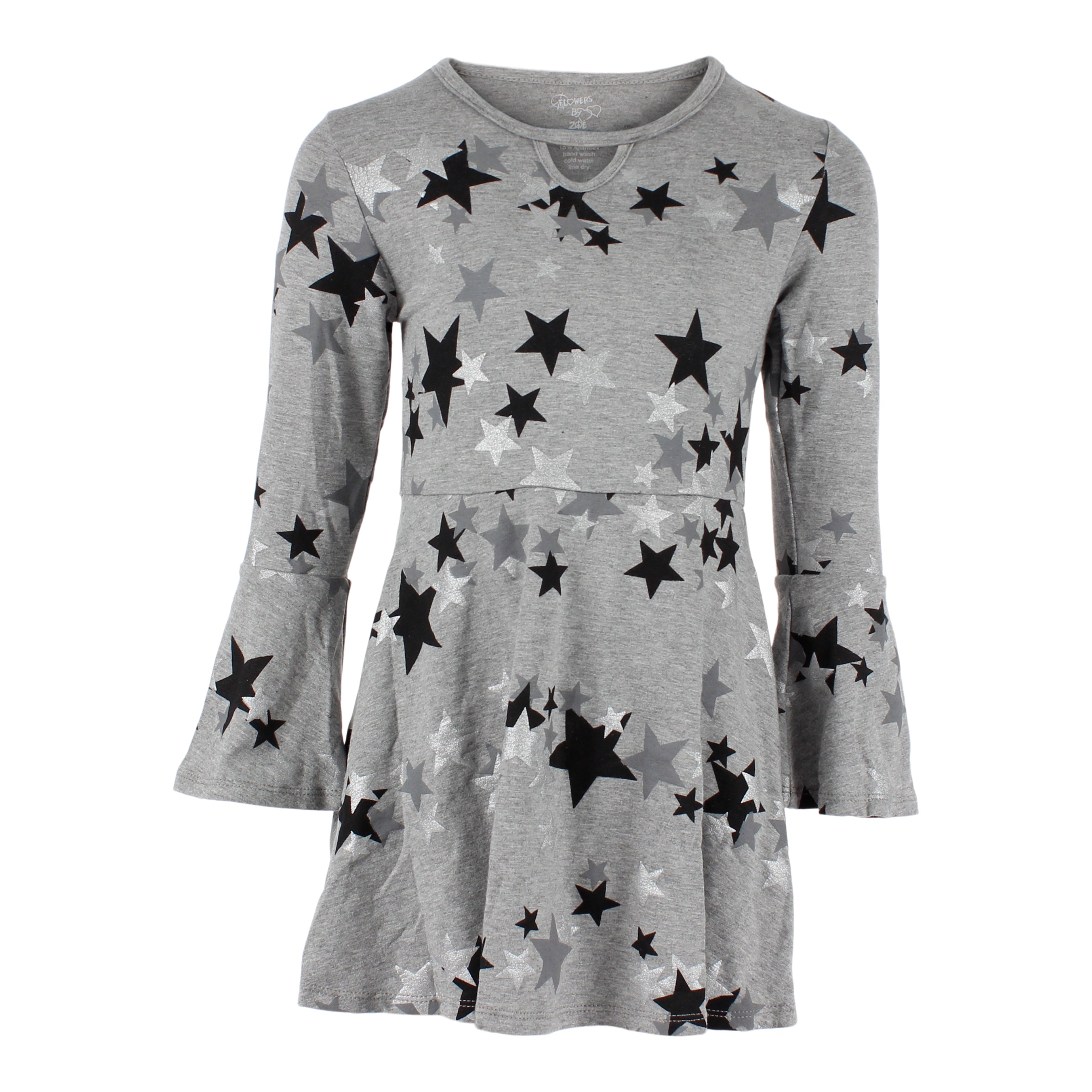 Long Sleeve Dress with All Over Stars Black and Silver - Denny's