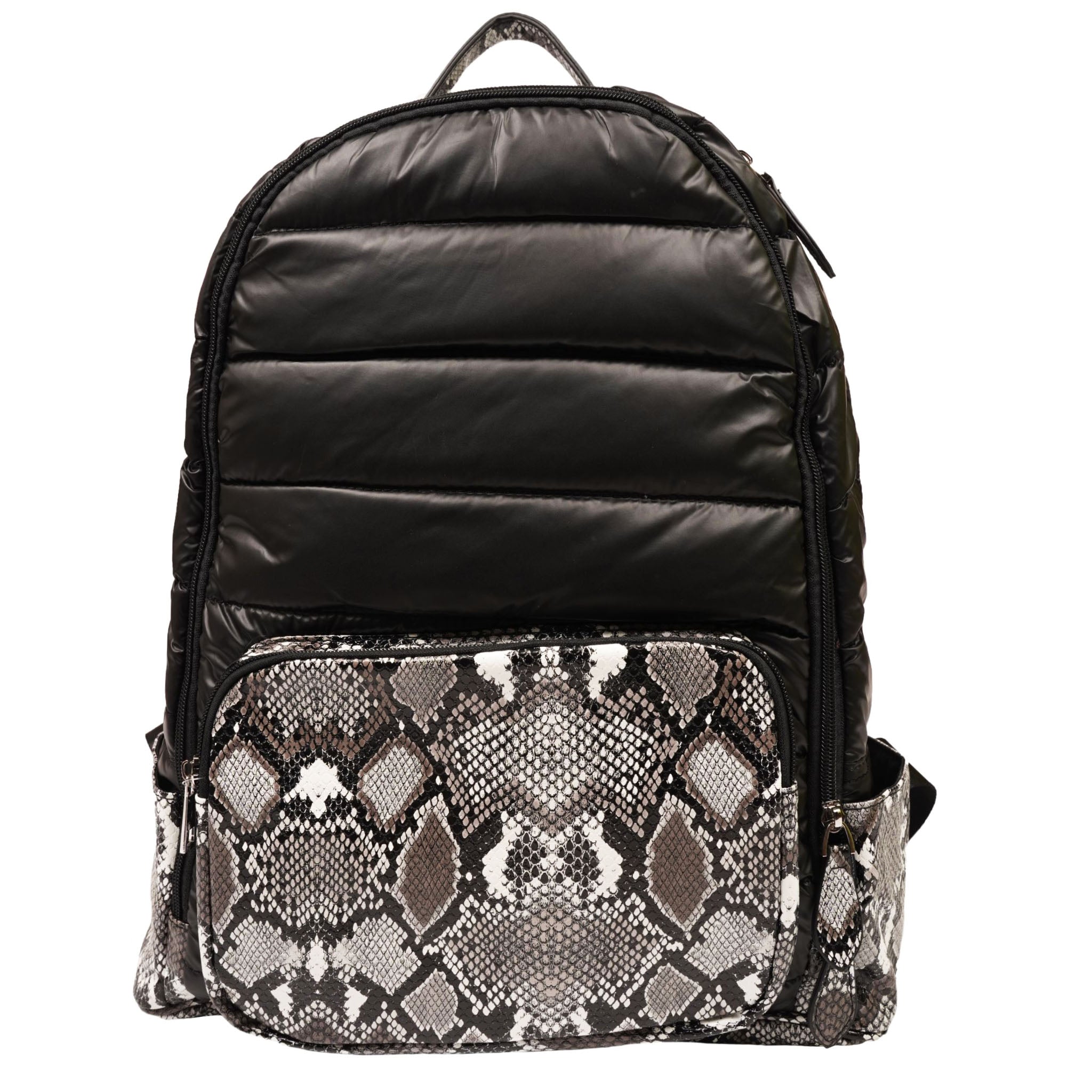 Black Puffer Backpack with Black & White Snake - Denny's