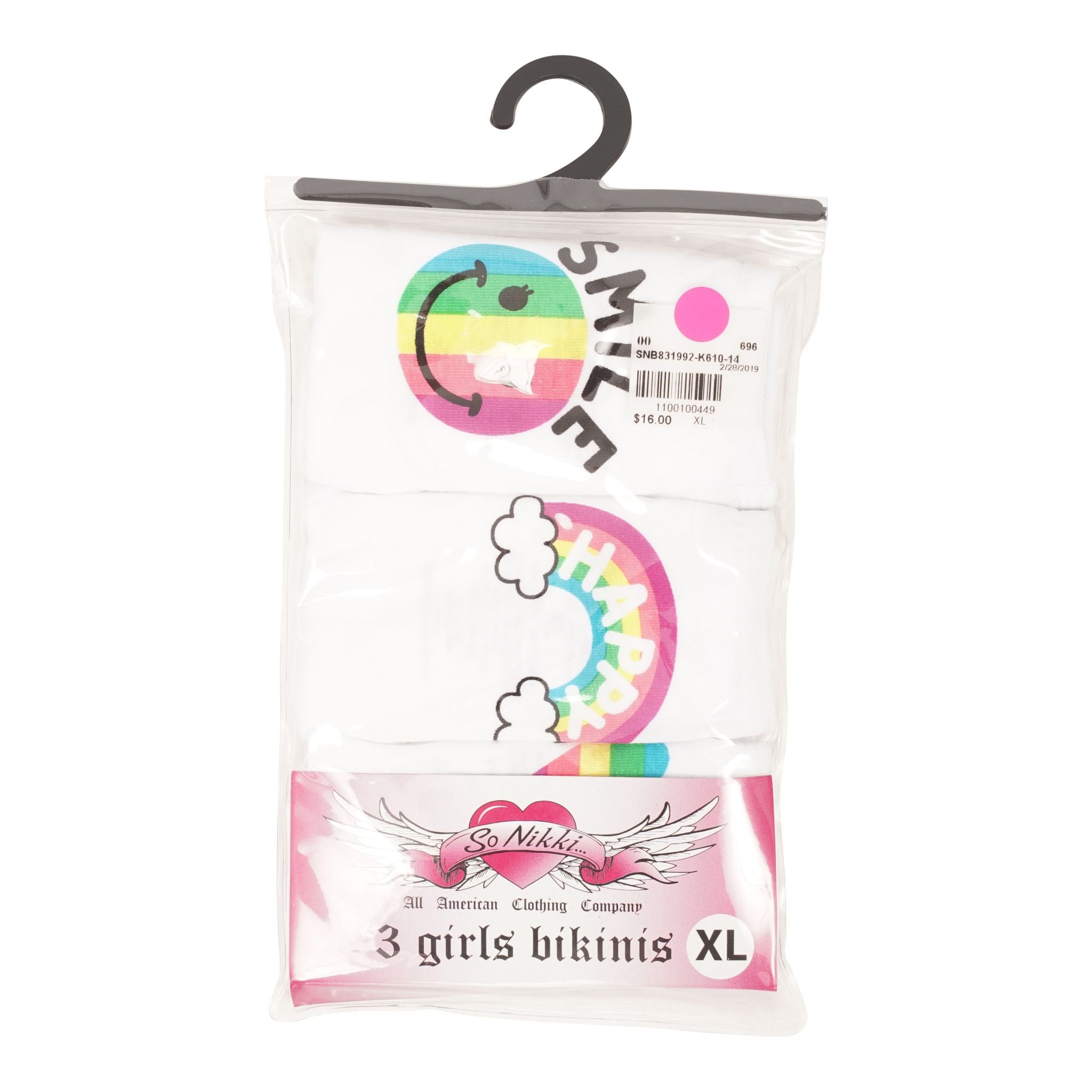 Youth Size 3 Pack Girls Bikinis Smile Rainbow & Love - Denny's
