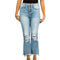 Hi Rise Ripped Kick Frayed Flare Hem Jeans - Denny's