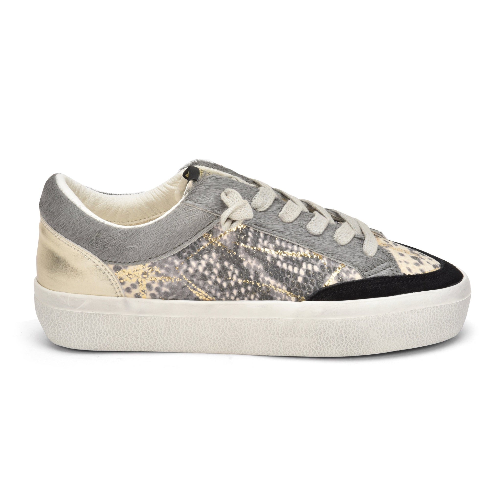 Low Top Platform Sneaker with Siver & Gold Snake Skin Print - Denny's