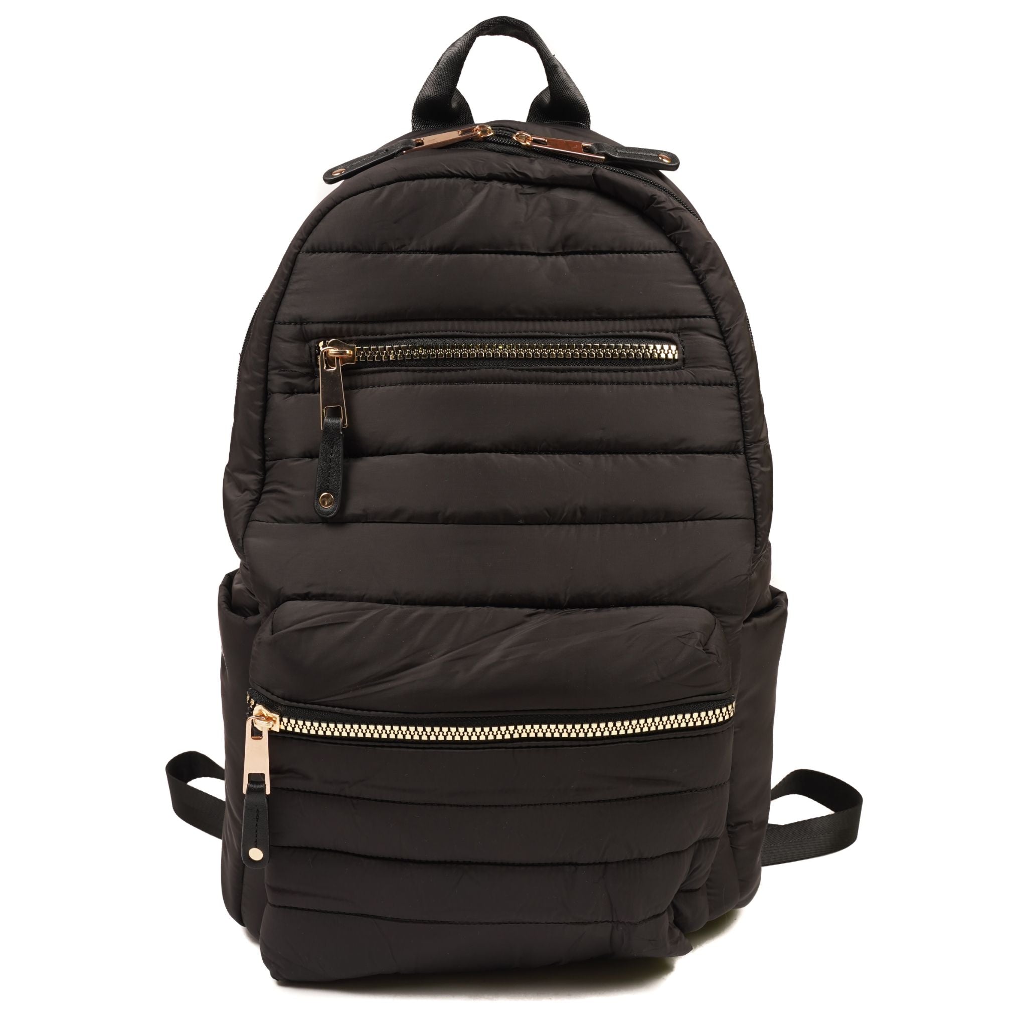 Black Puffer Backpack with Gold Zippers - Denny's