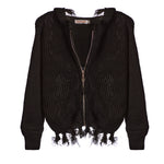 Distressed Hooded Zip Front Sweater - Denny's