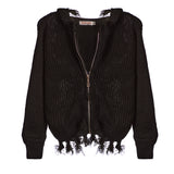 Distressed Hooded Zip Front Sweater - Denny's