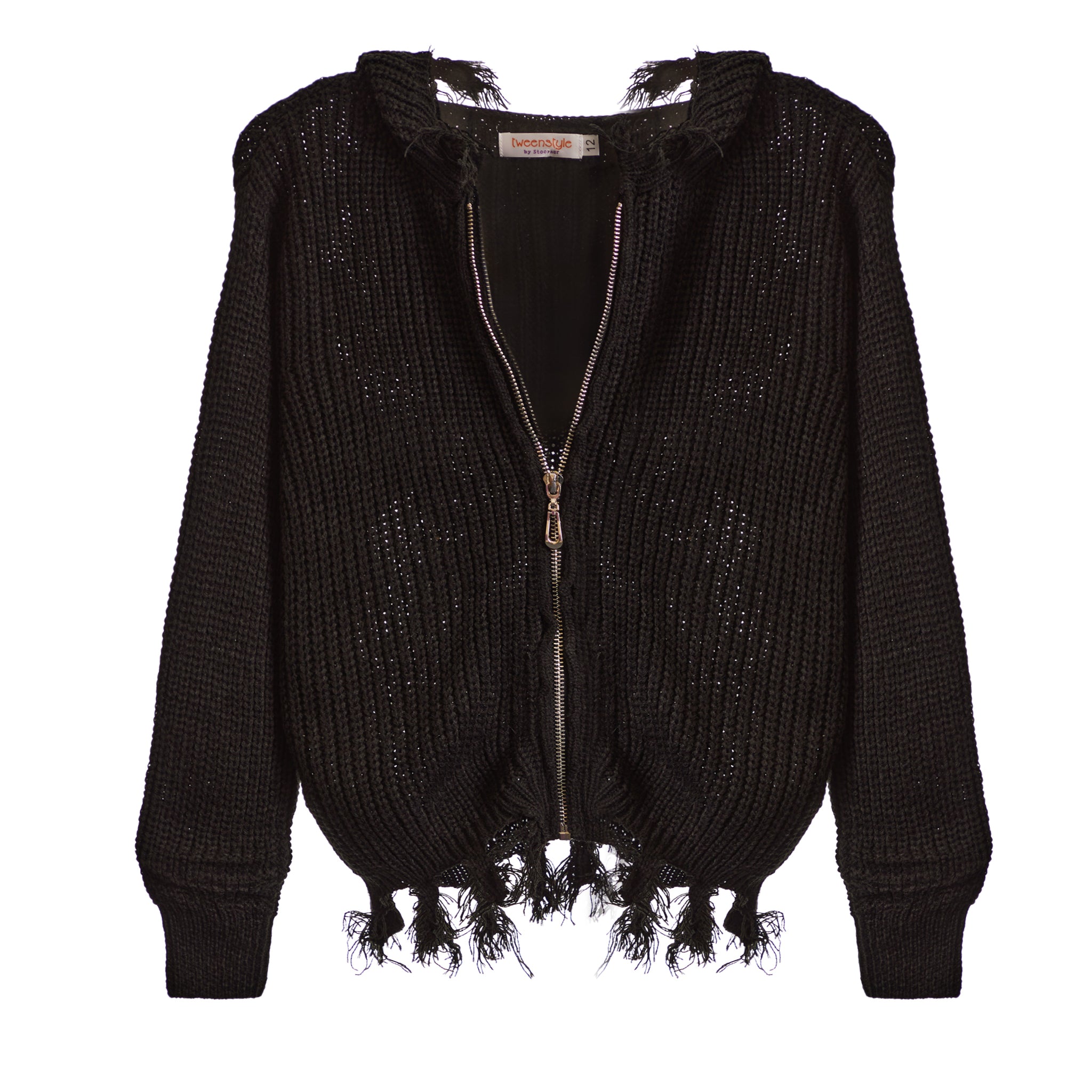 Distressed Hooded Zip Front Sweater - Denny's