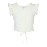Rouched Middle Ruffle Sleeved Top - Denny's