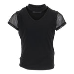 Short Sleeve Choker Top with Mesh Sleeves - Denny's