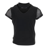 Short Sleeve Choker Top with Mesh Sleeves - Denny's