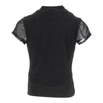 Short Sleeve Choker Top with Mesh Sleeves - Denny's