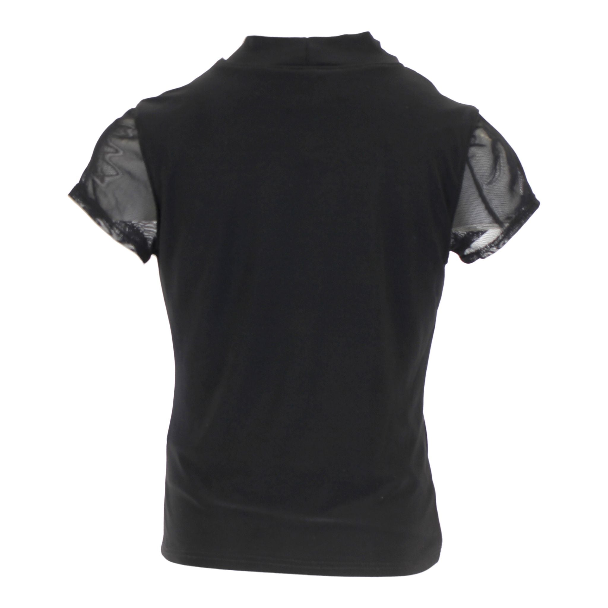 Short Sleeve Choker Top with Mesh Sleeves - Denny's