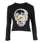 Long Sleeve Cropped French Terry Crew with Skull - Denny's