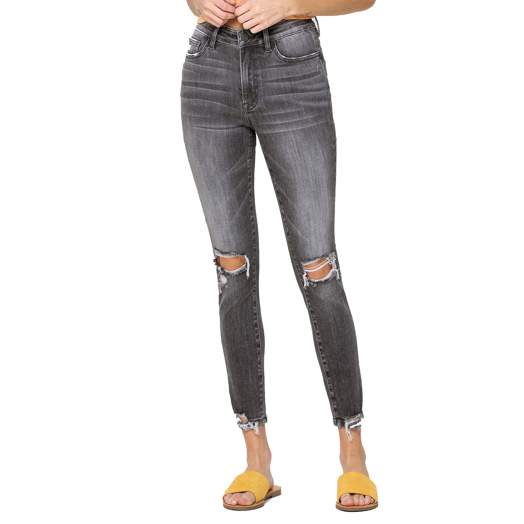 High Rise Distressed Crop Skinny - Denny's