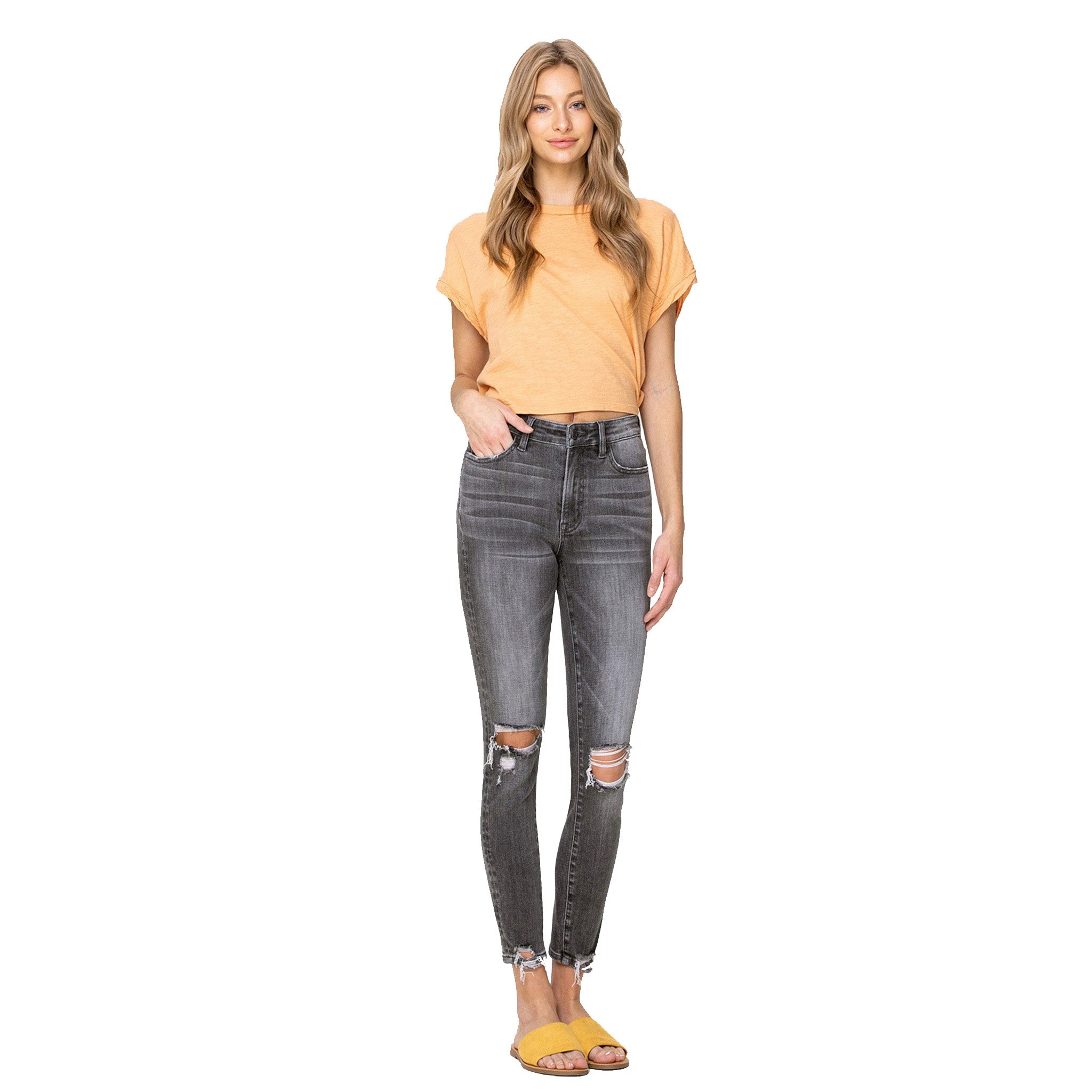 High Rise Distressed Crop Skinny - Denny's