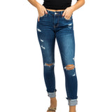 Mid-Rise Disstressed Cuffed Ankle Skinny Jean - Denny's
