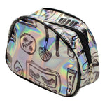 Medium Silver Metallic Round Cosmetic Bag Beauty Print - Denny's