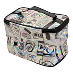 Medium Silver Metallic Square Cosmetic Bag with Handle Beauty Print - Denny's