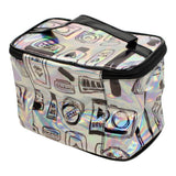 Medium Silver Metallic Square Cosmetic Bag with Handle Beauty Print - Denny's