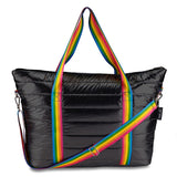 Puffer Tote w Rainbow Stripe Strap - Denny's
