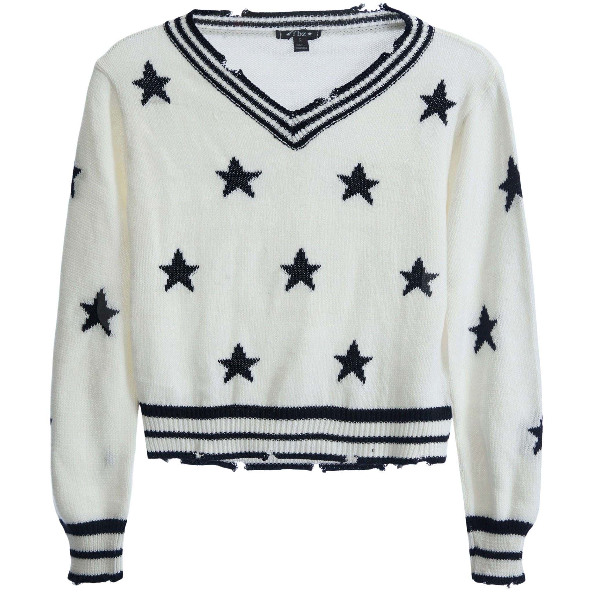 Black Stars Distressed Sweater - Denny's