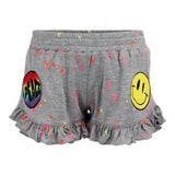 Ruffle Splatter Short w Peace Smiley Patches - Denny's