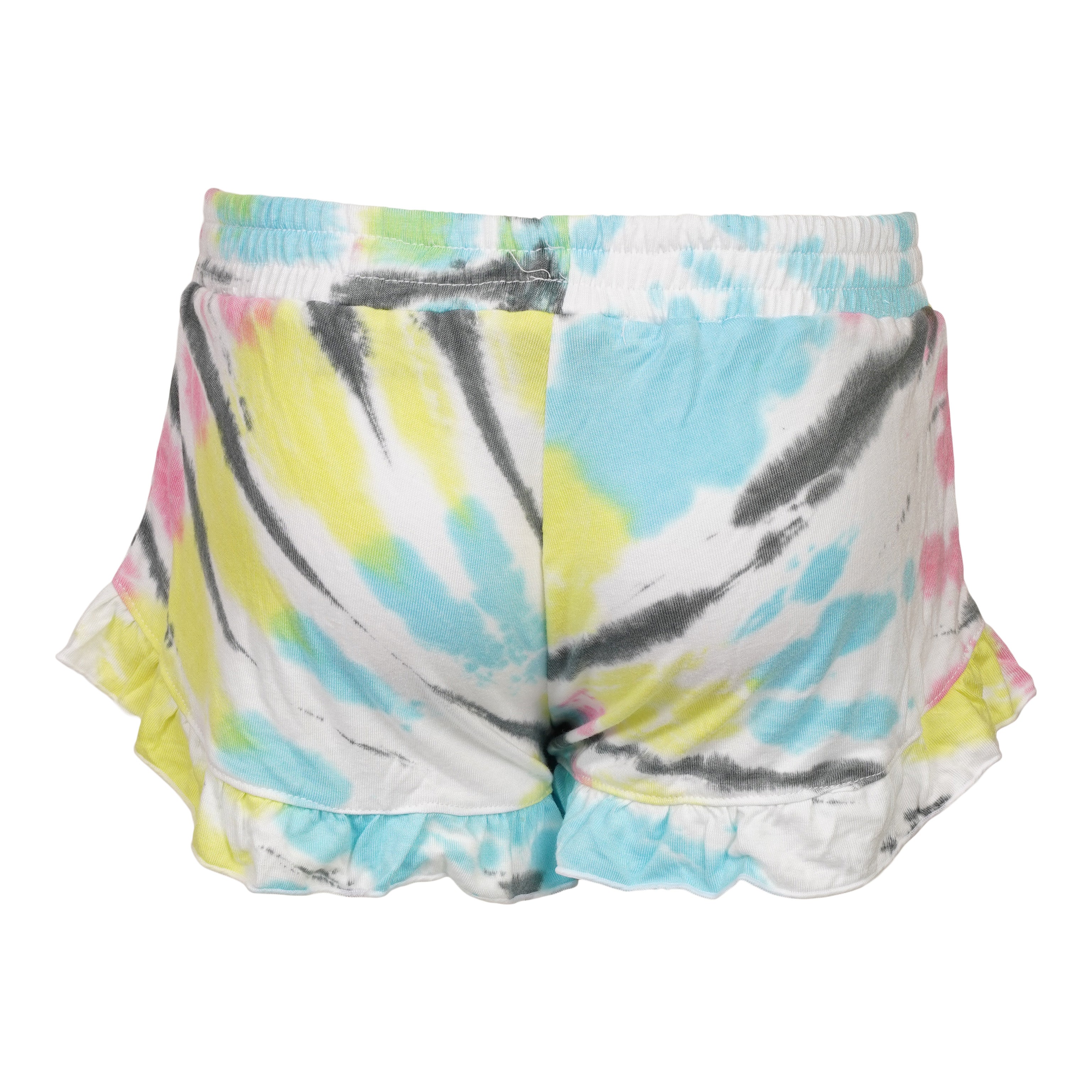 Turq, Grey & Pink Tie Dye Ruffle Short - Denny's