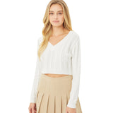Cropped Cableknit Vneck Sweater - Denny's