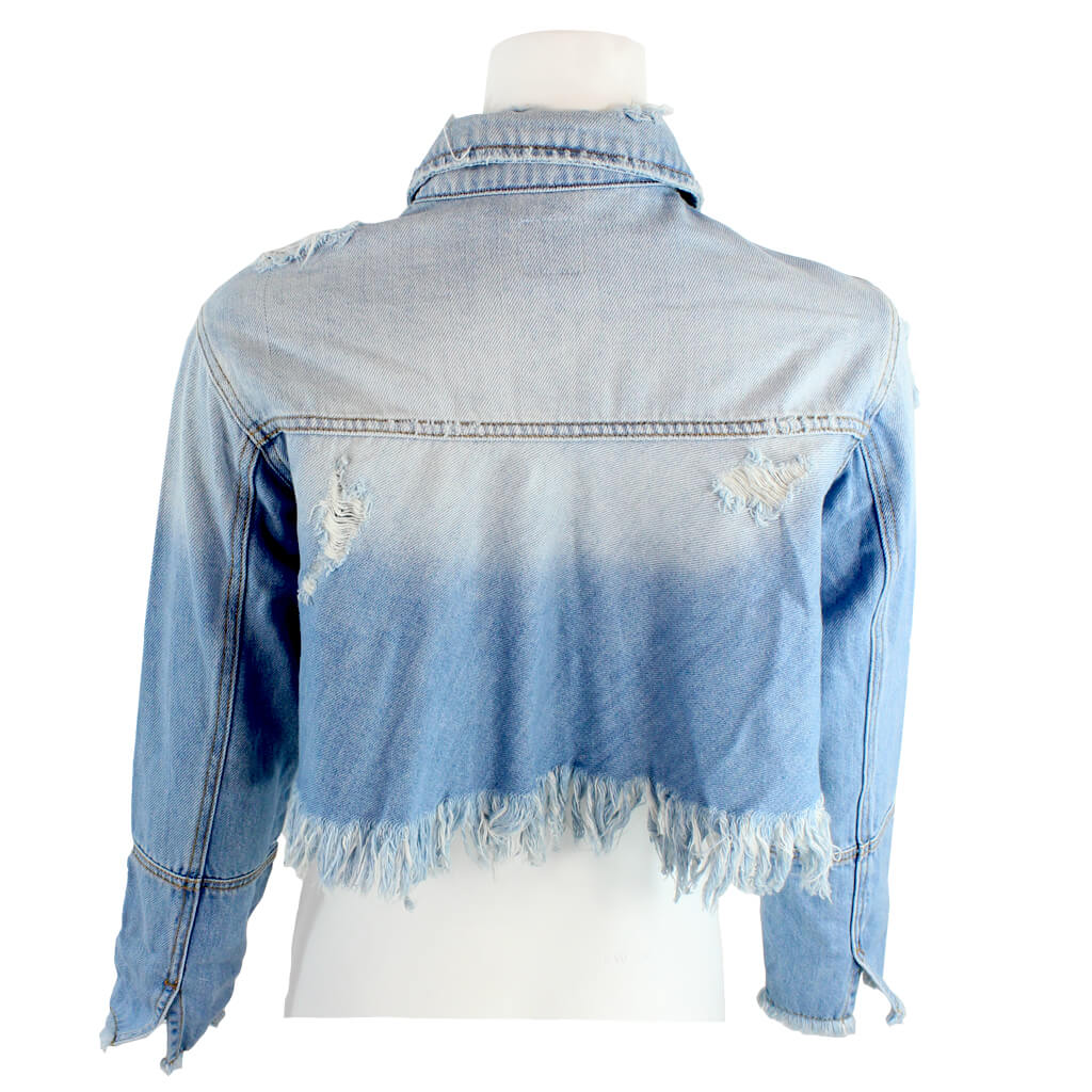 Crope Destroyed Denim Jacket - Denny's