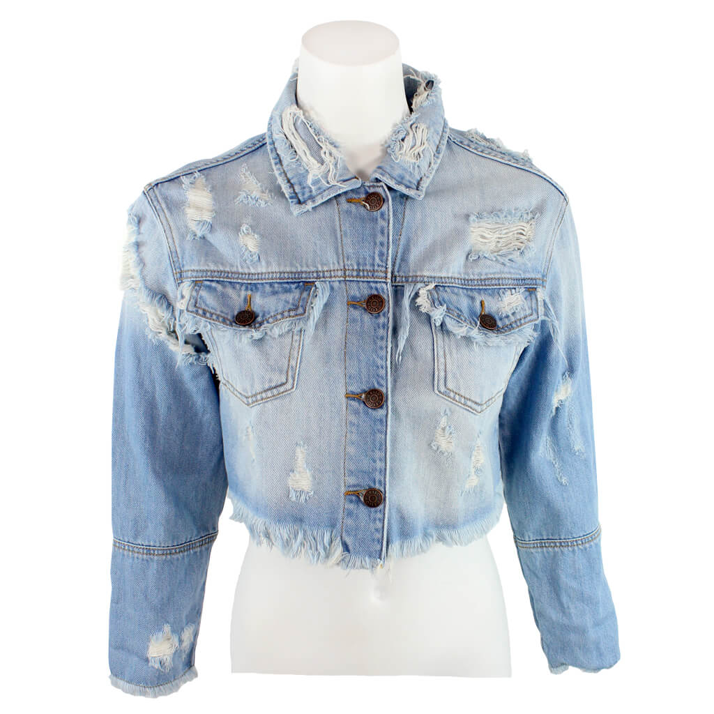 Crope Destroyed Denim Jacket - Denny's