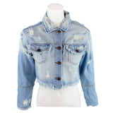 Crope Destroyed Denim Jacket - Denny's