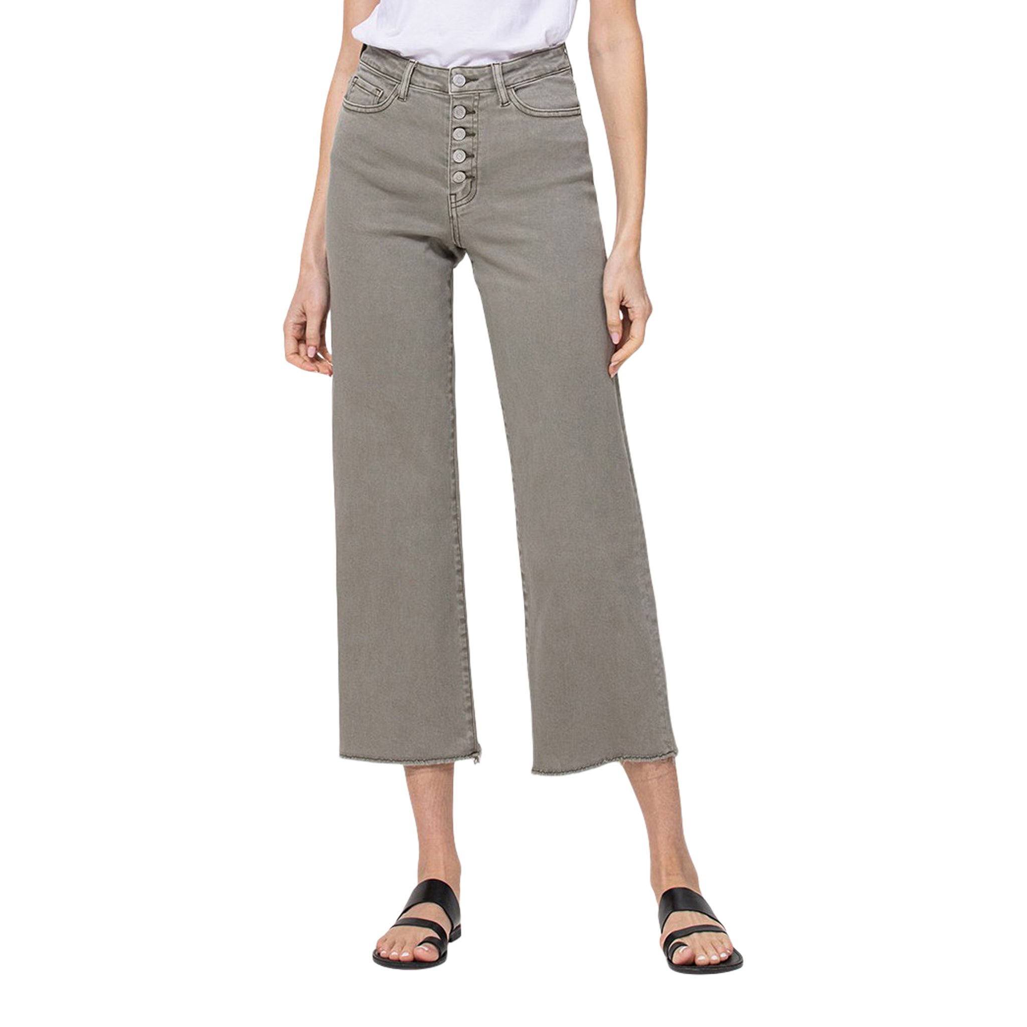 High Rise Button Fly Crop WIde Leg Pant - Denny's