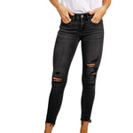 Mid Rise Distressed Raw Hem Crop Skinny Jean - Denny's