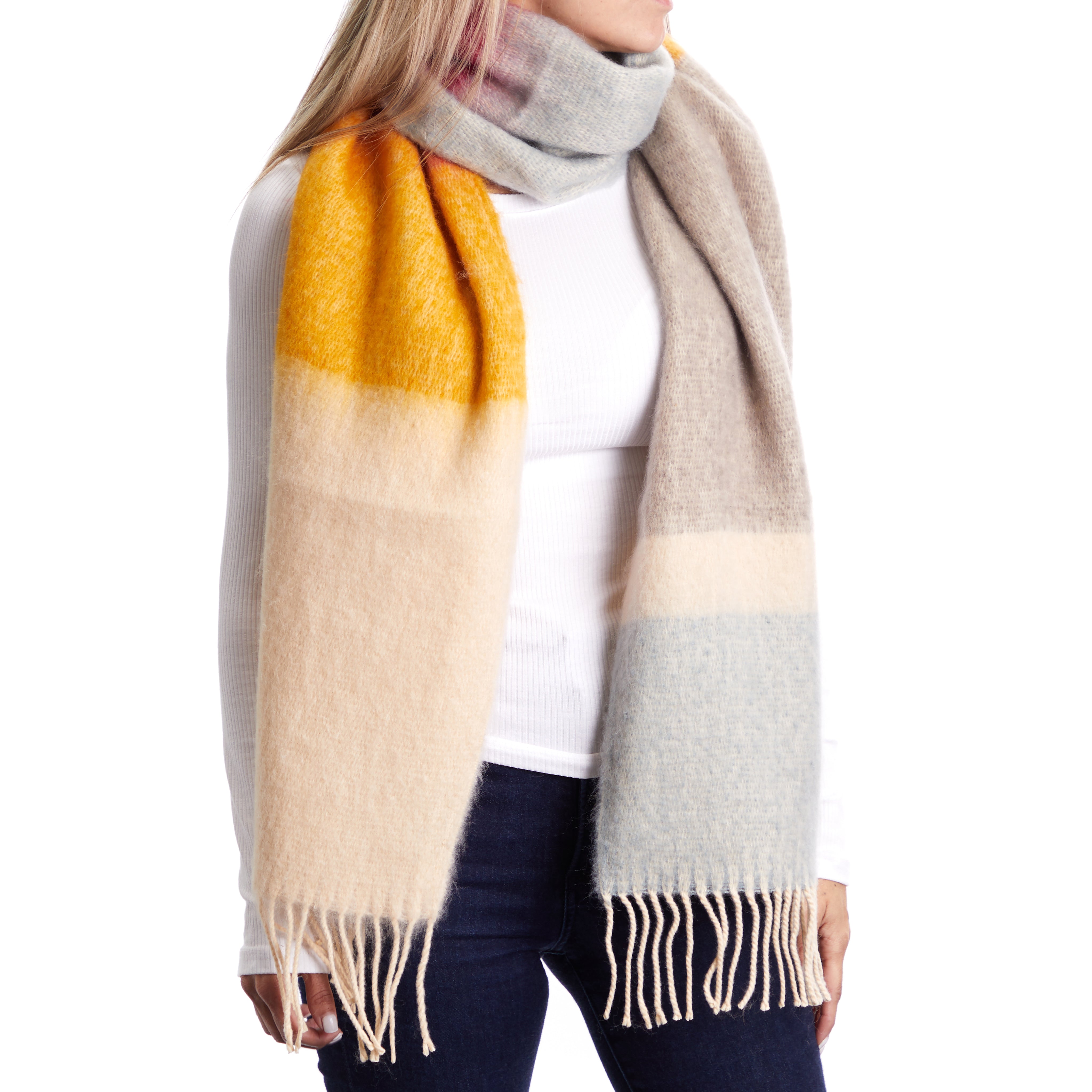 Color Block Fringed Scarf - Denny's
