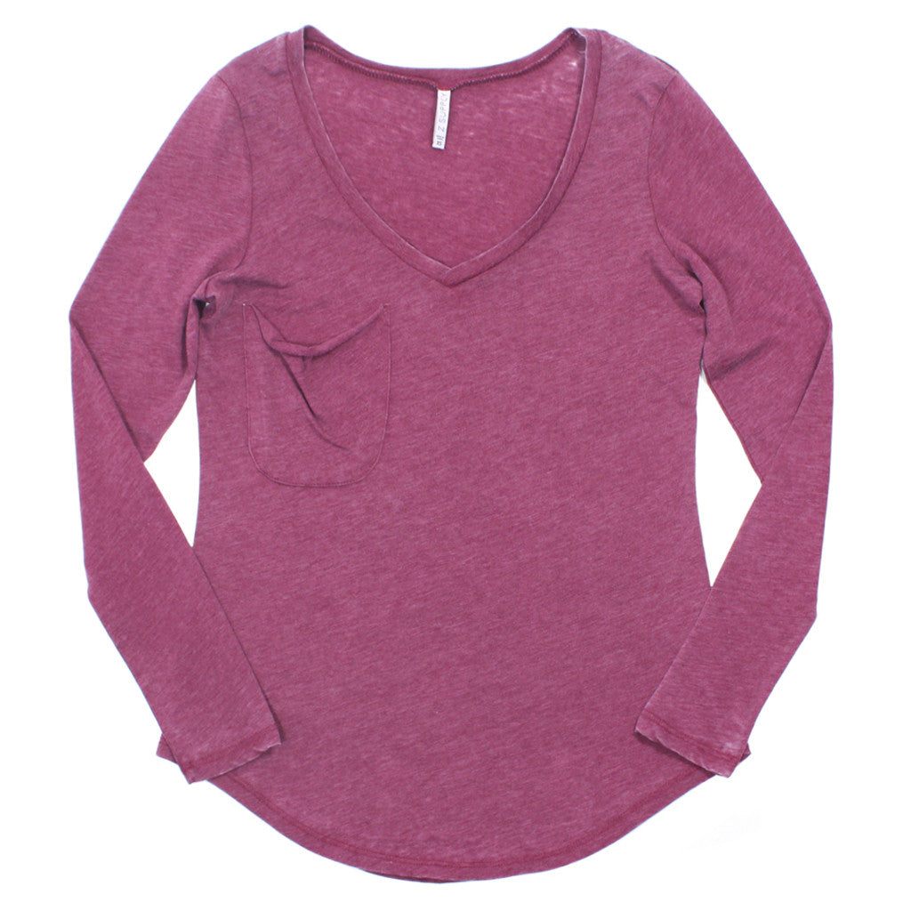 Long Sleeve Pocket V-Neck Tee - Denny's