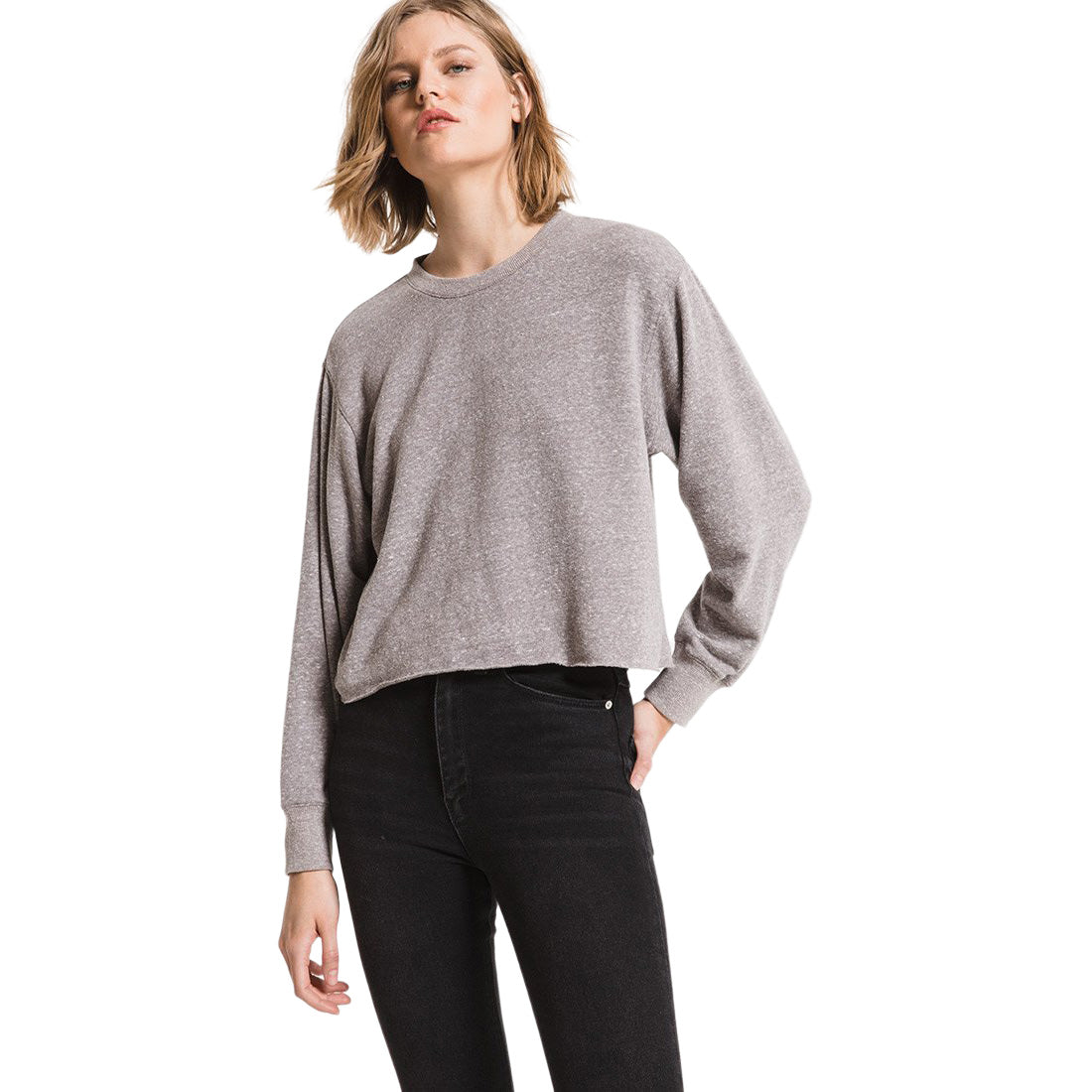 Long Sleeve Triblend Cropped Crew Sweatshirt - Denny's