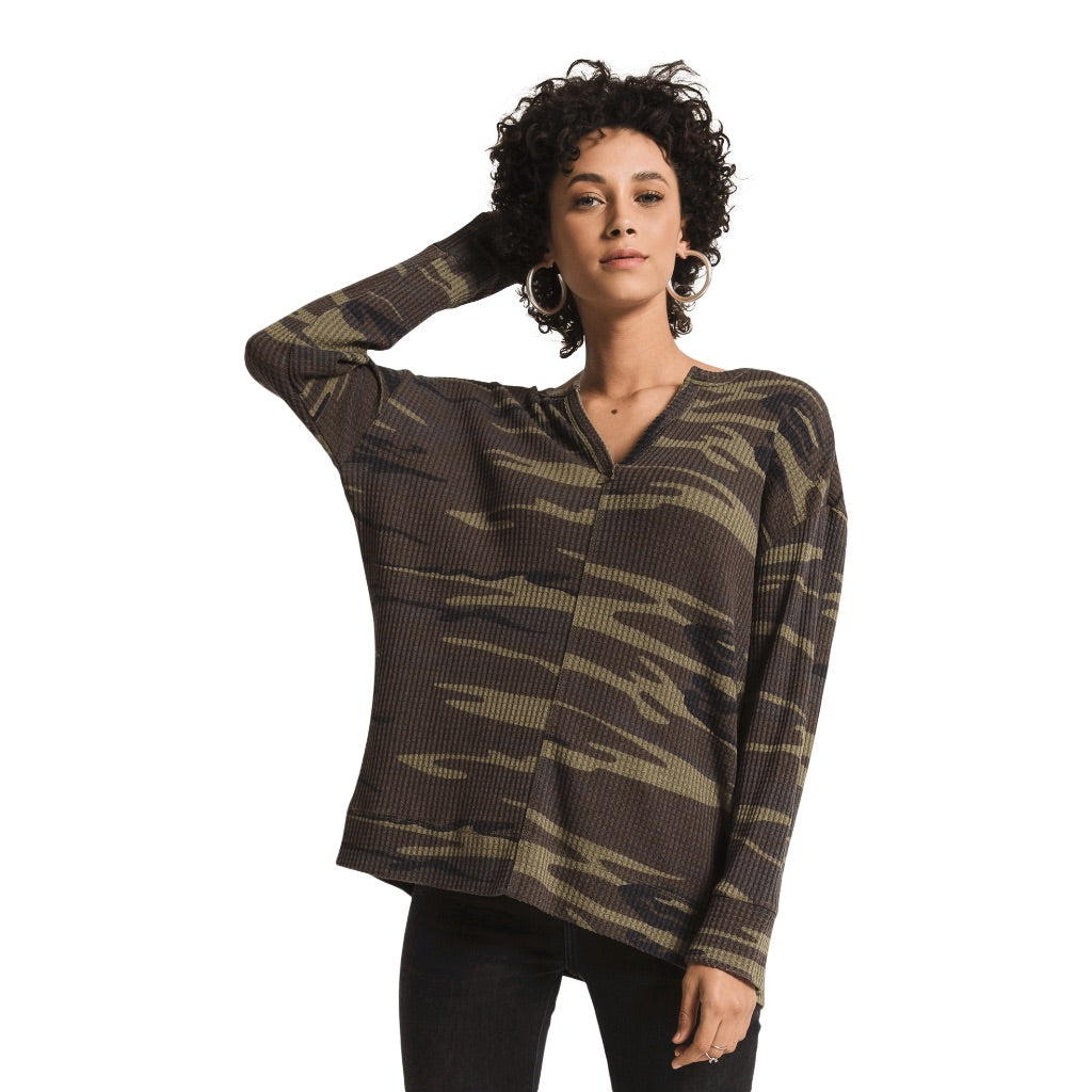Long Sleeve Camo Thermal Top with Split Neck - Denny's