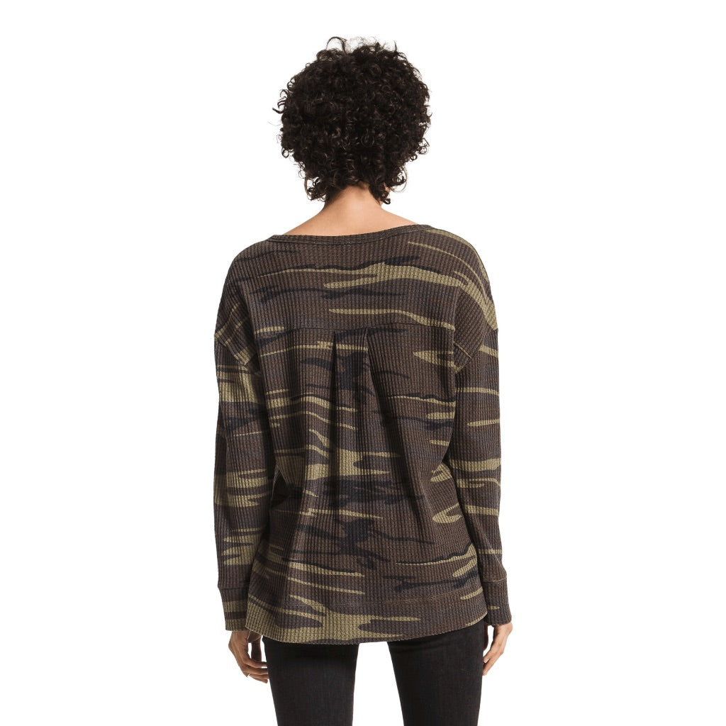 Long Sleeve Camo Thermal Top with Split Neck - Denny's